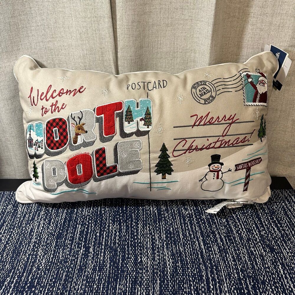 Novogratz North Pole Postage Stamp Decorative Throw Pillow